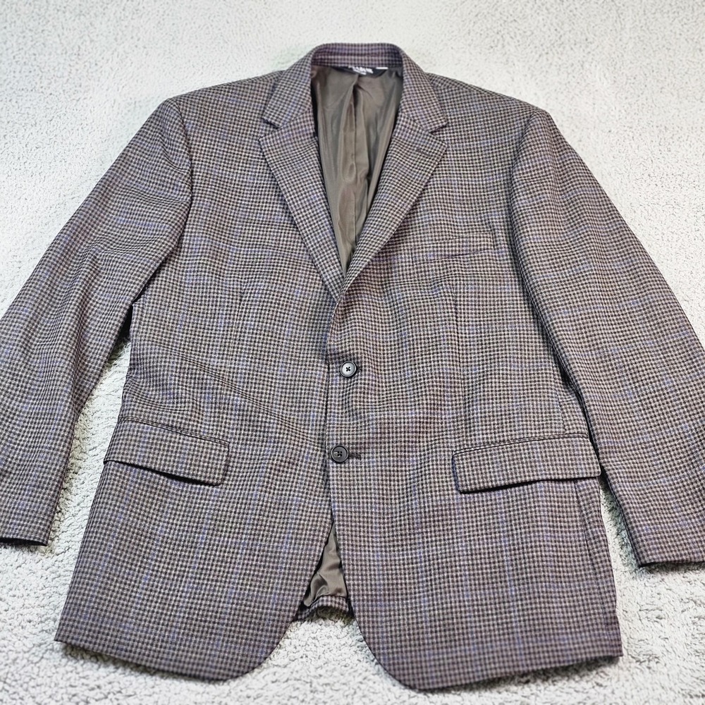 Jos. A. Bank Sport Coat Mens 46R Brown Plaid Wool Traveler Jacket Tailored Fit - Picture 2 of 15